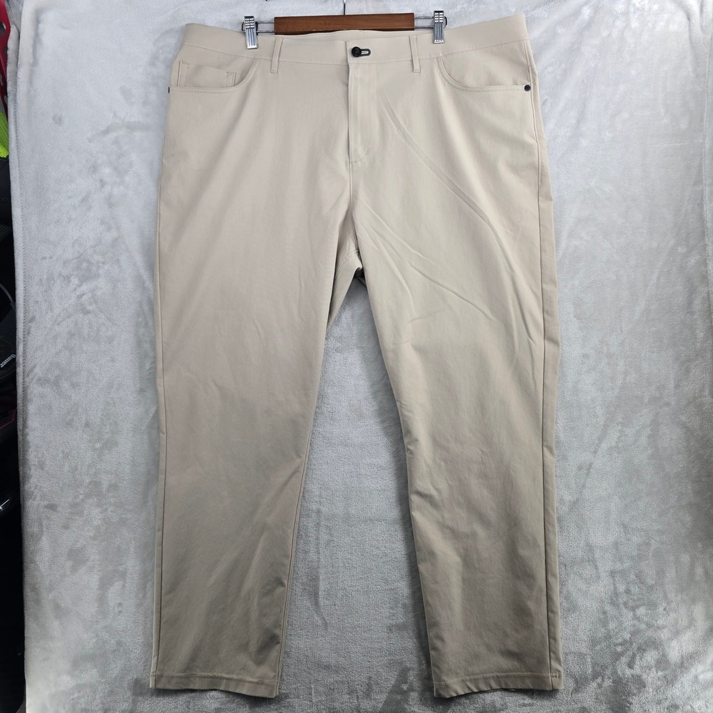 Public rec Mens Performance Stretch Pants Tan Khaki Flat Front Size‎ 44x30 EUC